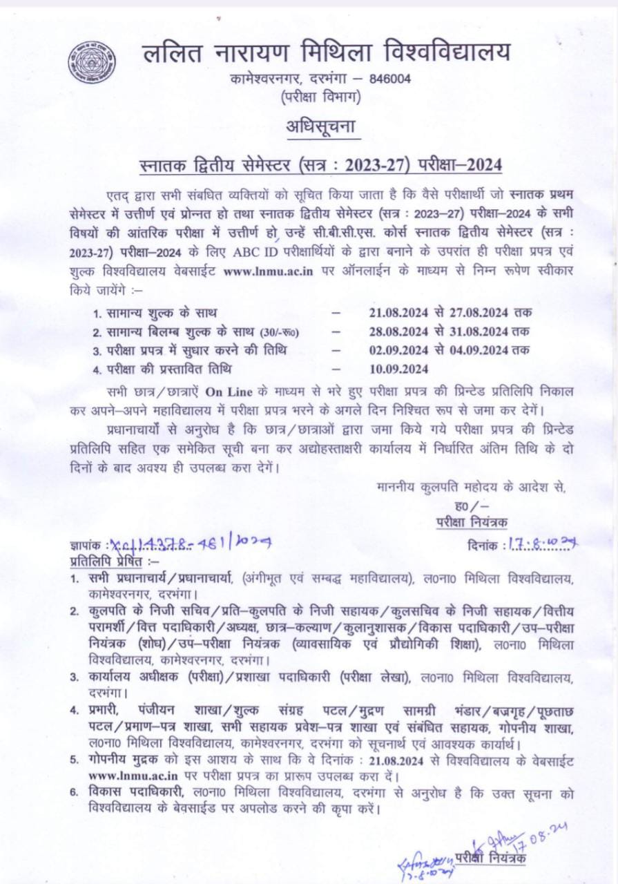 LNMU UG Exam Form 2023-27 Online onlinefatafat.in