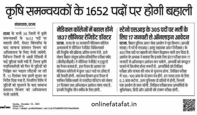 Bihar krishi coordinator vacancy 2024