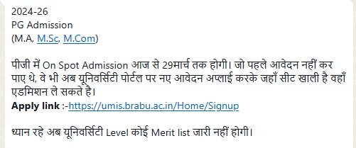 BRABU Pg Spot Admission 2025 Online Apply